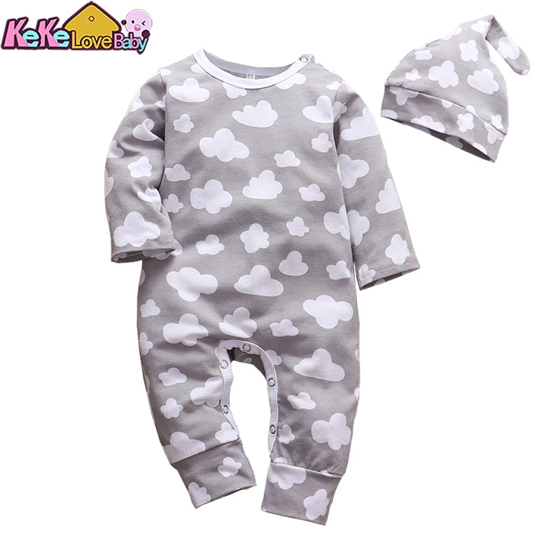 Newborn Baby Boys Romper Infant Clothes Gray Clouds