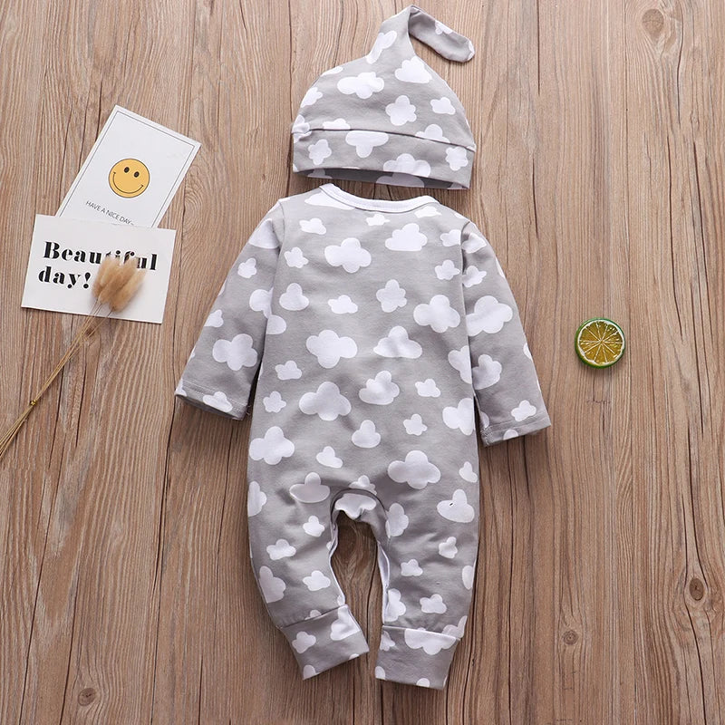 Newborn Baby Boys Romper Infant Clothes Gray Clouds